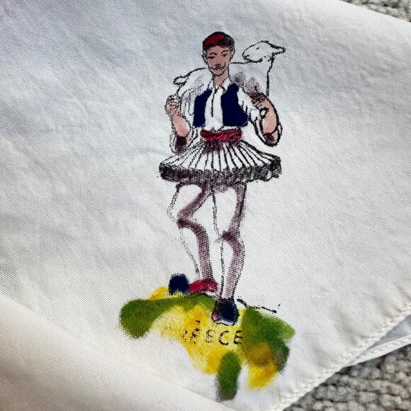 Vintage 60s Silk Hand-Painted Handkerchiefs from Greece Greek Figures Tableau - Picture 2 of 6